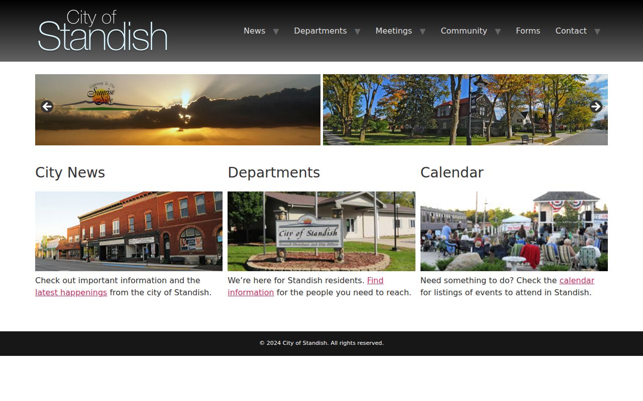 Standish city hall and department page used for Standish warrant records research