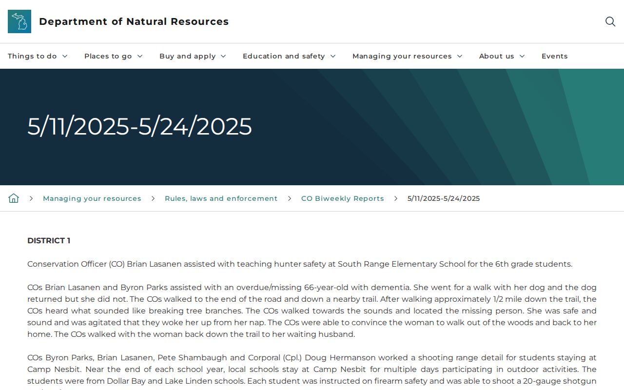 Michigan DNR report on multiagency warrant service in Arenac County warrant records research